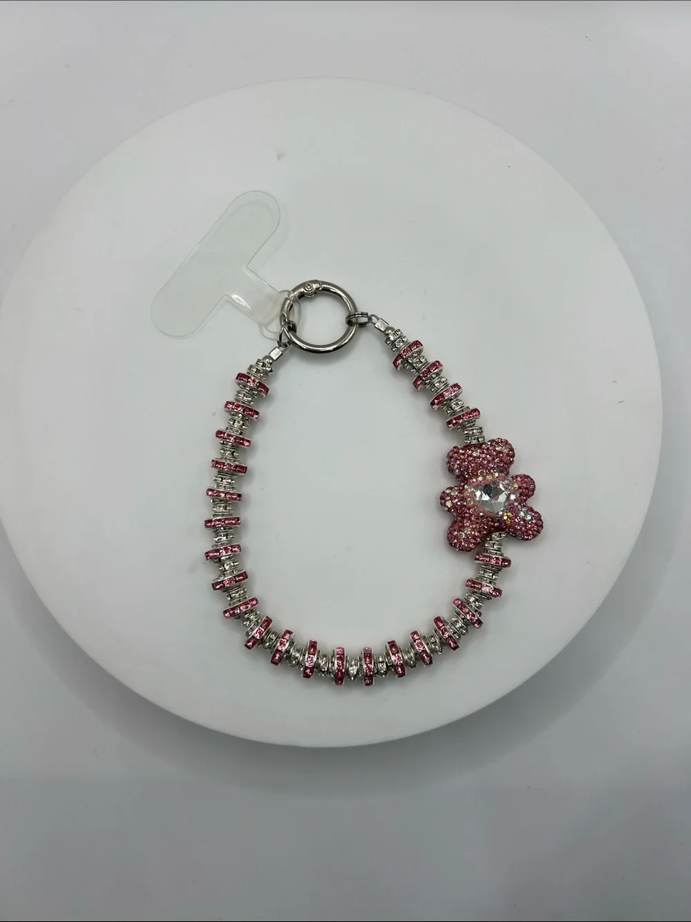 749. Pink Crystal Flower Bracelet Phone Holder Keyring